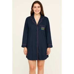 BeadHead x Neiman Marcus SZ L  "Crazy Good Night" Button Front Night Shirt NWOT